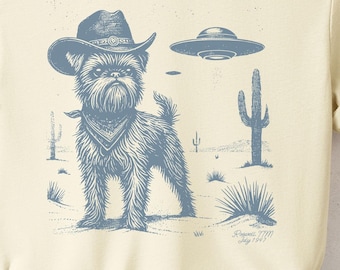 Brussels Griffon Shirt, Griff Vintage Shirt UFO Western Shirt, Retro T-Shirt, Cowboy TShirt, Wild West, Dogful DogMom, Dogfulness Shirting