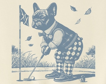 French Bulldog, Frenchie Golf Shirt, Vintage Dog Shirt, Golfing Dog TShirt, Dad Golf Gift, Frenchie Gifts, Scottish Golf Dog, Gift for Him