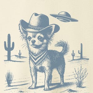 Chihuahua, Funny Dog Shirt, Vintage Dog Shirt, UFO Western Shirt, Retro T-Shirt, Cowboy TShirt,  Dog Mom Shirt, Chihuahua Mom, Chihuahua Dad