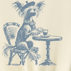Chinesischer Schopfhund, Vintage Hundehemd, lustiges Hundehemd, Hundemutter-Hemd, Hund trinken Kaffee, chinesisches Frankreich mit Haube, Mutter mit Haube, Vater mit Haube