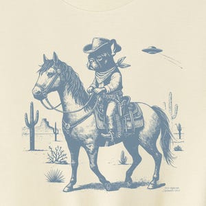 French Bulldog, Cowboy Frenchie, Vintage Dog TShirt, Frenchie Mom, Funny Dog Shirt, Frenchie Gift, Desert Horse, Cactus Horseback Dog, UFO