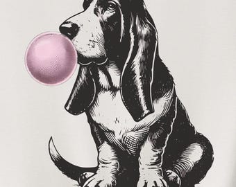 Basset Hound T-Shirt, Bubble Gum Sweatshirt, Funny TShirt, Funny Dog Shirt, Vintage Dog Shirt, Bubble Gum Basset Hound, Dog Mom, Dog Dad