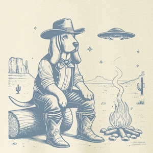 Basset Hound, Basset Shirt, Cowboy Campfire, Vintage Dog T-Shirt, Basset Mom, Funny Dog Shirt, Dad Gift, Desert Cactus Cowdog UFO Sweatshirt