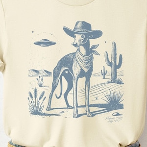 Greyhound Shirt, Whippet Vintage Shirt UFO Western Shirt, Retro T-Shirt, Cowboy TShirt, Wild West, Dogful DogMom, Dogfulness Shirting Iggy