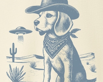 Beagle, Funny Dog Shirt, Vintage Dog Shirt, UFO Western Shirt, Retro T-Shirt, Cowboy TShirt,  Dog Mom Shirt, Beagle Mom, Beagle Dad