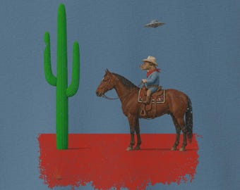 Pitbull Cowboy UFO Cactus T-Shirt - Vintage Distressed Dog Shirt Sweatshirt Hoodie Taco Dog