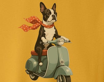 Camiseta Boston Terrier Vintage Scooter - Camiseta para perro Sudadera Sudadera Taco Dog
