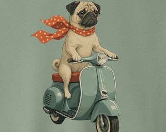 Camiseta vintage de Pug en scooter - Camiseta de perro, sudadera con capucha, Taco Dog