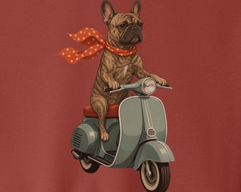 Camiseta vintage de Bulldog Francés con Scooter - Camiseta de Perro Sudadera Sudadera Taco Perro