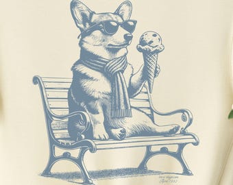 Corgi, Corgi Shirt, Corgi Ice Cream TShirt, Vintage Dog T-Shirt, Corgi Mom, Corgi Dad, Corgi Gift, Corgi eating Ice Cream, Funny Corgi Shirt