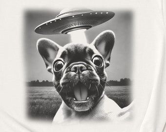 Camiseta de bulldog francés, sudadera con ovni, camiseta divertida, camiseta divertida para perro, camiseta vintage para perro, ovni francés, mamá de perro, papá de perro, mamá de bulldog francés