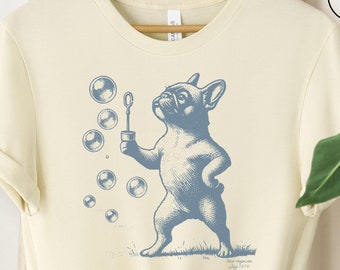 Camiseta de bulldog francés, diseño retro de burbujas, camiseta vintage de bulldog francés con estampado de tacos.
