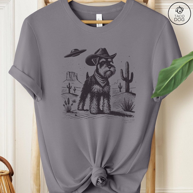 Schnauzer Shirt, Schnauzer Vintage Shirt UFO Western Shirt, Retro T-Shirt, Cowboy TShirt, Wild West, Dogful DogMom, Dogfulness Shirting image 4