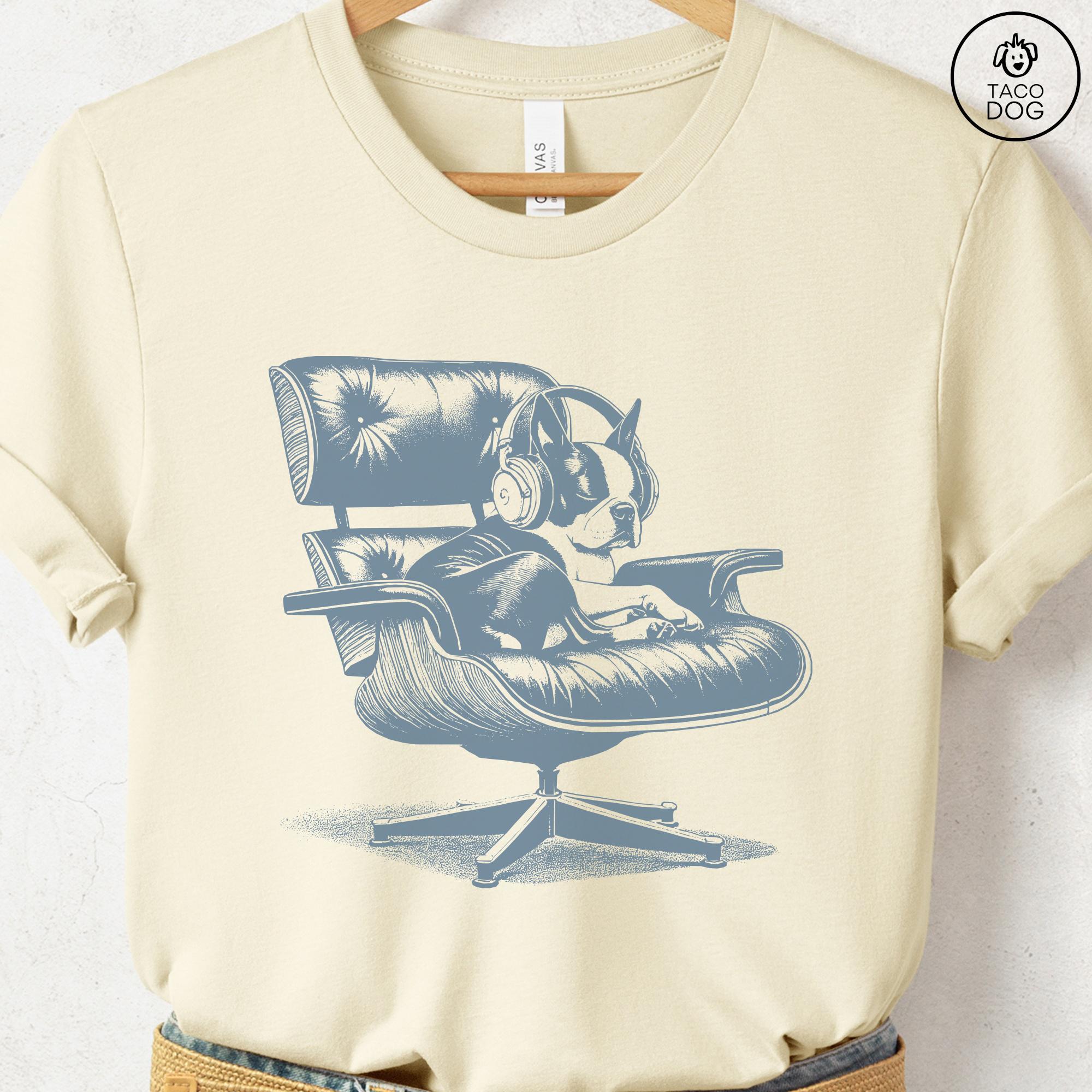 Boston Terrier Dog Shirt: Vintage Eames Headphones, Mid-century