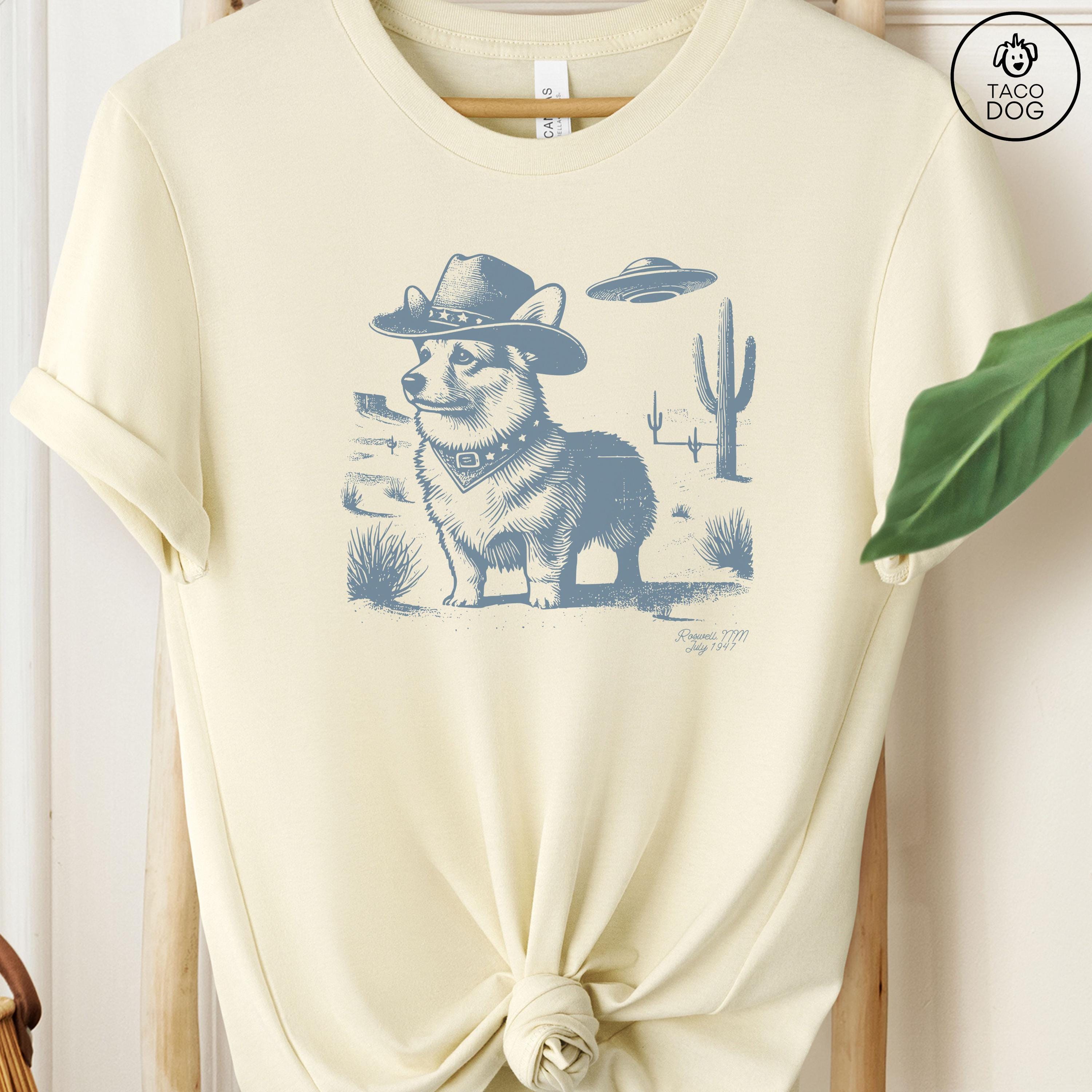 Corgi Shirt, Corgi Vintage Shirt UFO Western Shirt, Retro T-Shirt, Cowboy TShirt, Wild West, Dogful DogMom, Dogfulness Shirting Corgeek