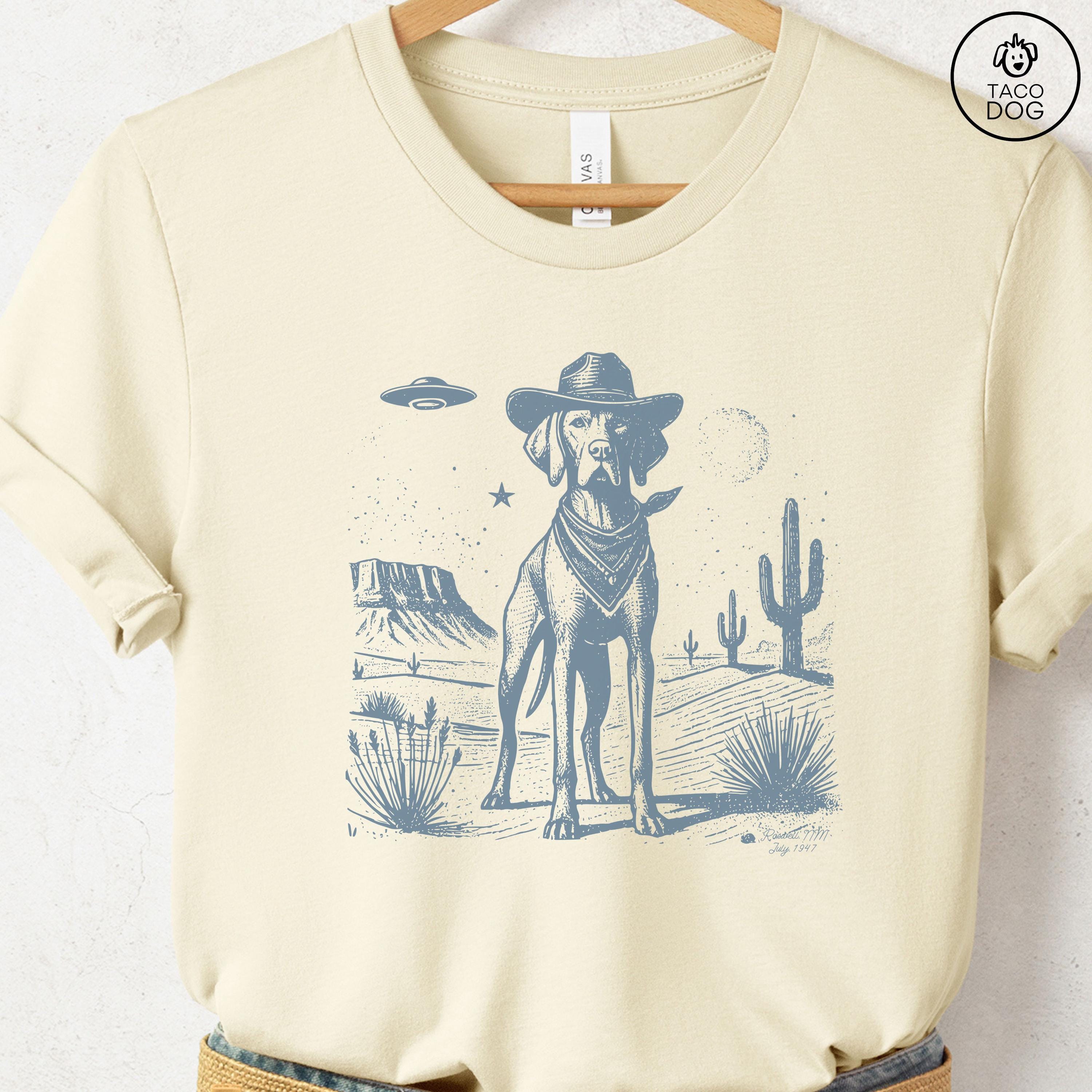 Vizsla Shirt, Vintage Dog Shirt, UFO Western Shirt, Stetson Cowboy Dog, Wild West, Dog Gifts, Dog Mom, Dog Dad, Vizsla Dad, Vizsla Mom