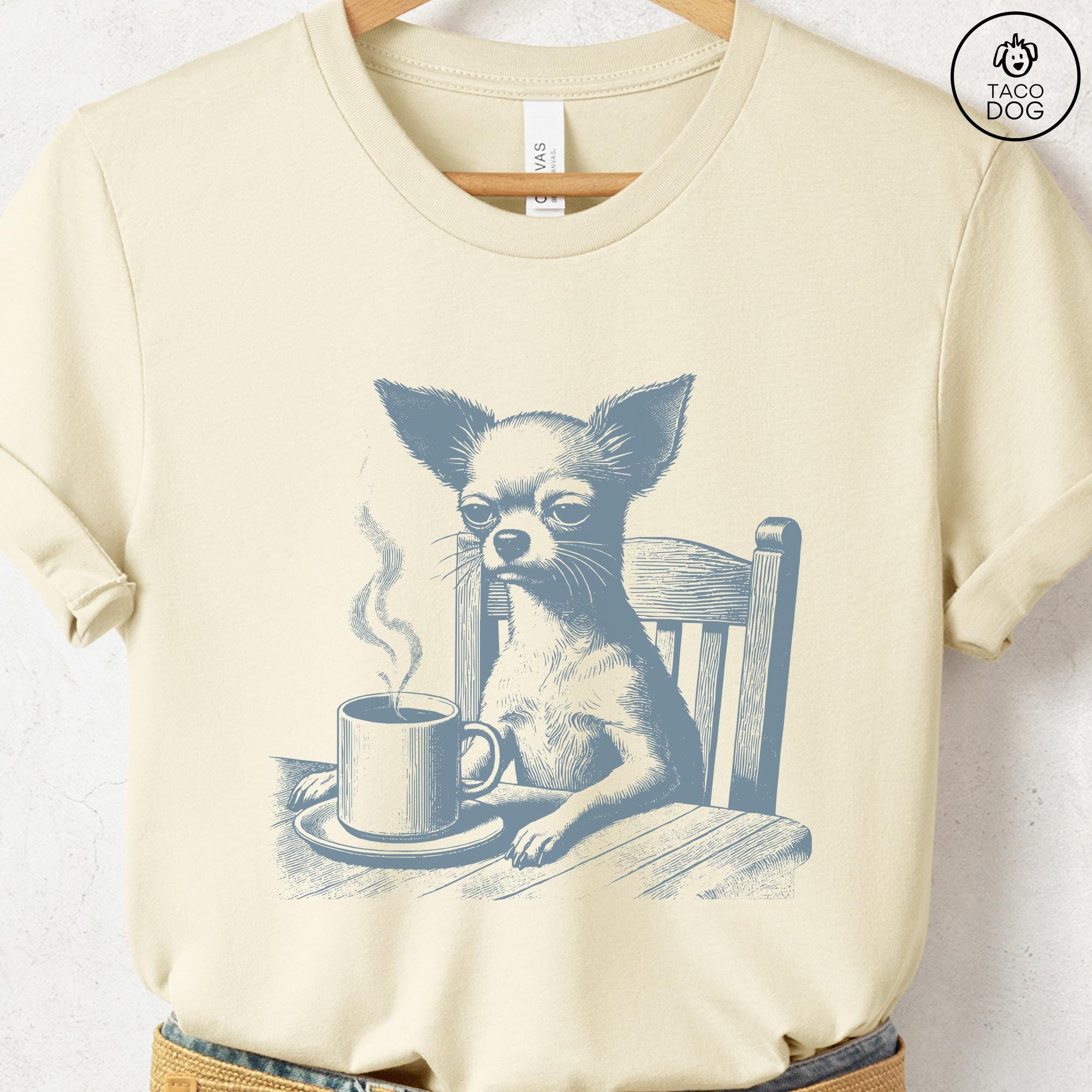 不機嫌なチワワTシャツ：ヴィンテージモーニングコーヒードッグ