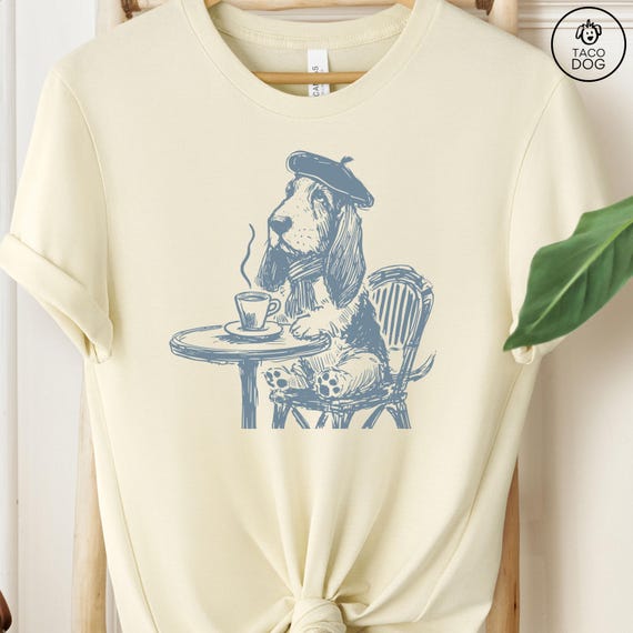 Basset Hound Paris, Vintage Dog Shirt, Funny Tshirt, Funny Dog Shirt, French Dog T-Shirt, Dog Mom Shirt Coffee Dog, Basset Mom, Basset Dad