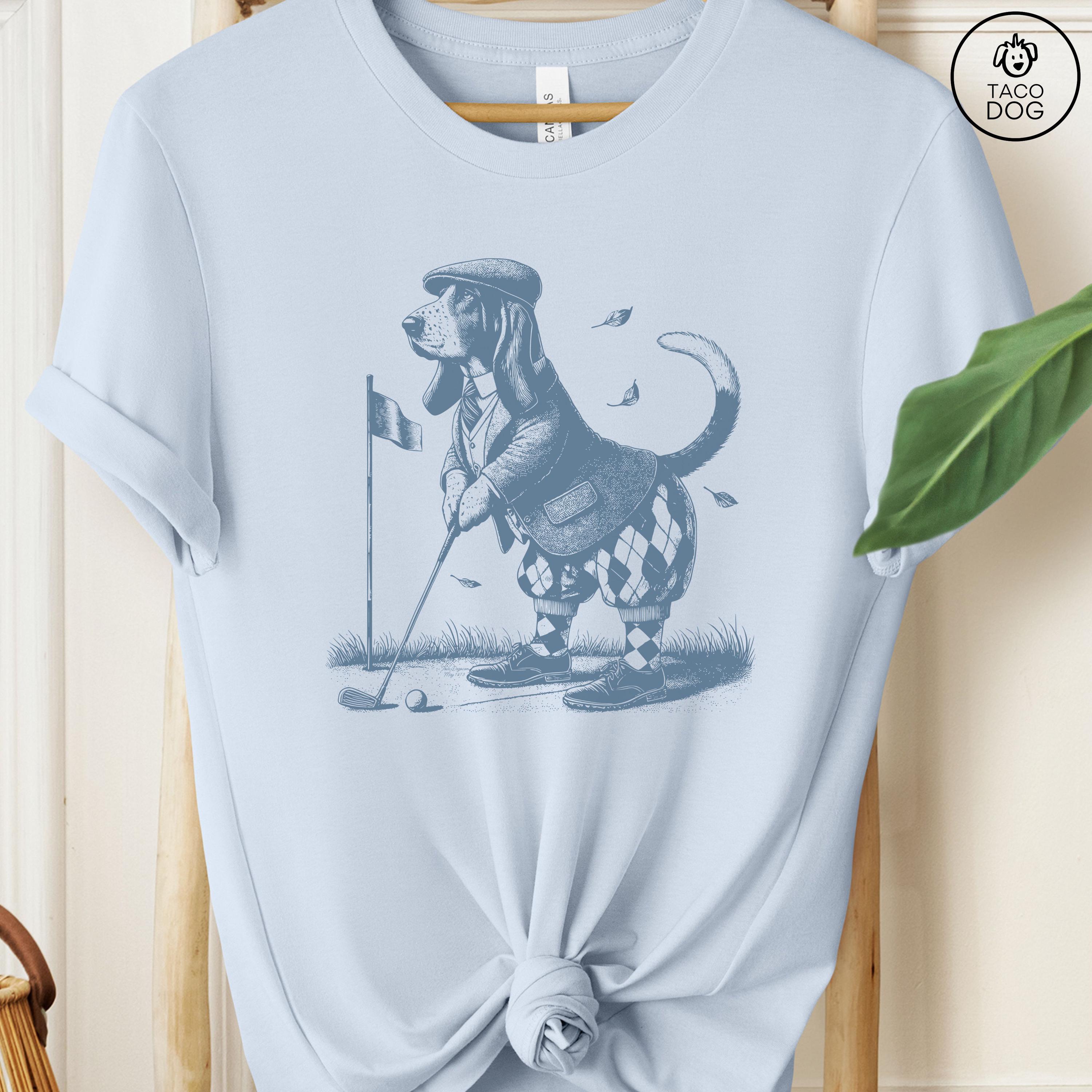Basset Hound, Golf Shirt, Vintage Dog Shirt, Golfing Dog Tshirt