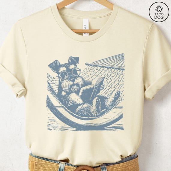 Schnauzer, Vintage Dog Shirt, Funny Dog Shirt, Dog Mom Shirt, Reading Dog TShirt, Summer Hammock, Schnauzer Mom, Schnauzer Dad
