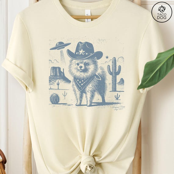 Pomeranian Shirt, Vintage Dog Shirt, UFO Western Shirt, Retro T-Shirt, Cowboy TShirt, Wild West, Pom Mom, Pom Dad, Pomeranian