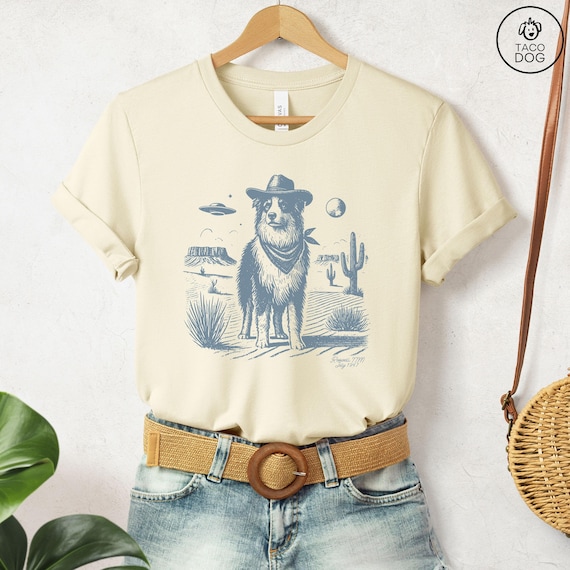 Australian Shepherd Shirt, Aussie Vintage UFO Western Shirt, Retro