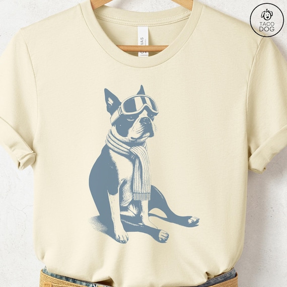 Boston Terrier Vintage Shirt, Funny Retro Winter Sport Style Dog T-Shirt Taco Dog