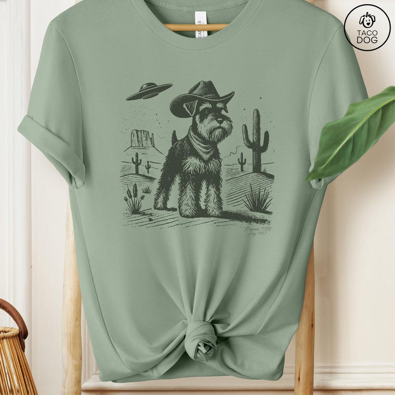 Schnauzer Shirt, Schnauzer Vintage Shirt UFO Western Shirt, Retro T-Shirt, Cowboy TShirt, Wild West, Dogful DogMom, Dogfulness Shirting image 3