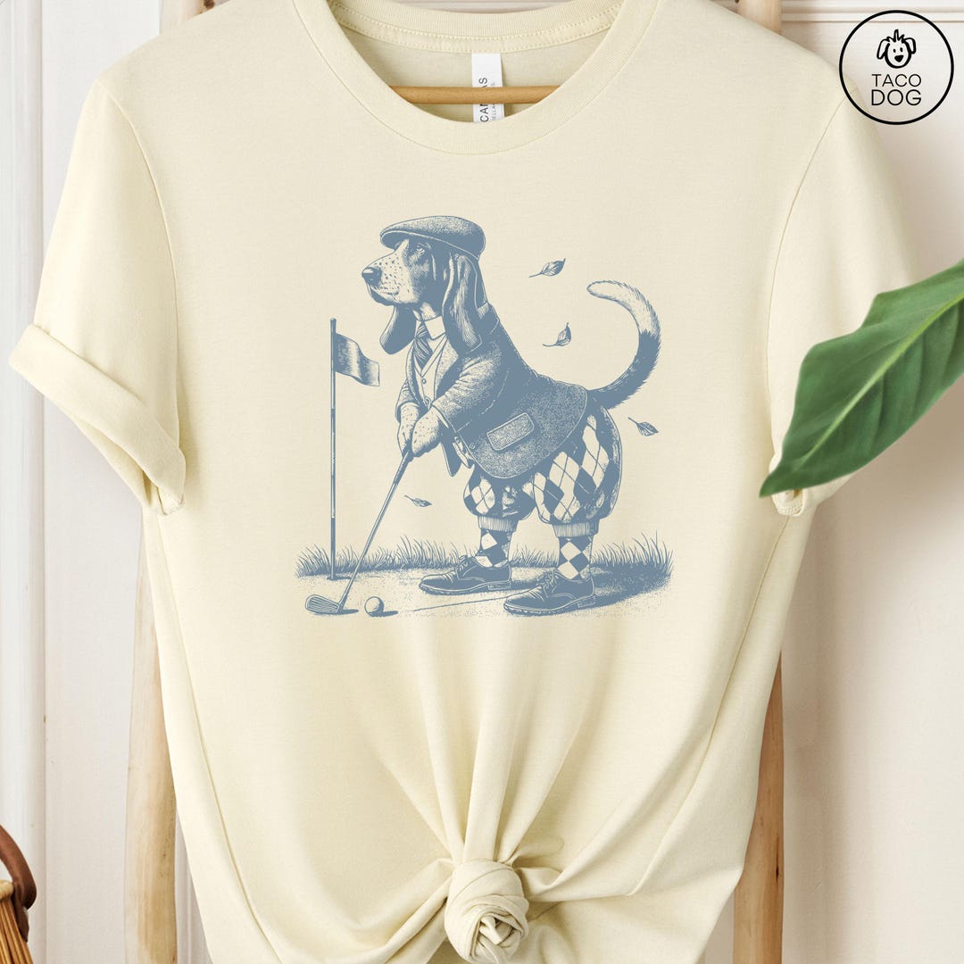 Basset Hound, Golf Shirt, Vintage Dog Shirt, Golfing Dog Tshirt