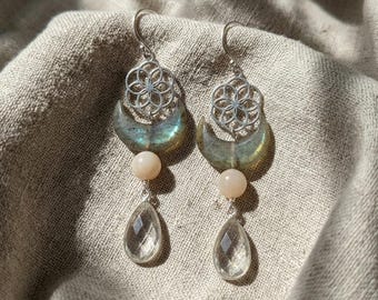 Labradorite Crescent Moon Earrings