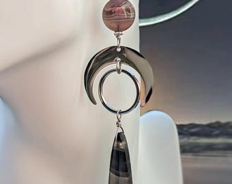 Crescent Moon Obsidian Earrings