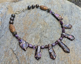 Purple Jasper And Bronzite Choker Statement Necklace