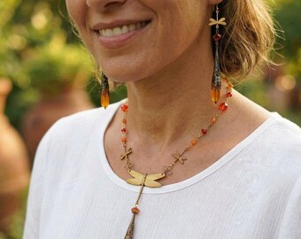 Dragonfly Art Nouveau Necklace And Earring Set