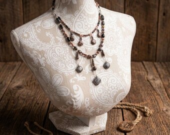 Leopard Skin Jasper and Garnet Sterling Silver Necklace
