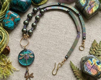Chevron Dragonfly Charm Necklace