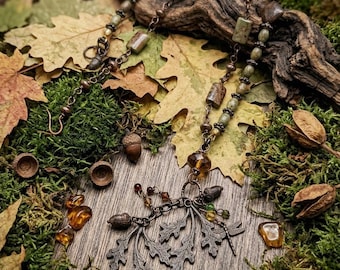 Oak and Acorn Cluster Necklace