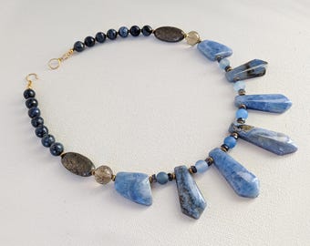 Denim Blue Kyanite and Bronzite Statement Necklace