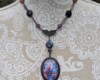 Vintage Art-Deco Celtic Owl Pendant Necklace