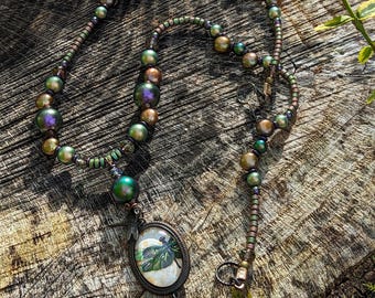 Bronze and Green Pearl Dragonfly Necklace