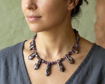 Purple Jasper And Bronzite Choker Statement Necklace
