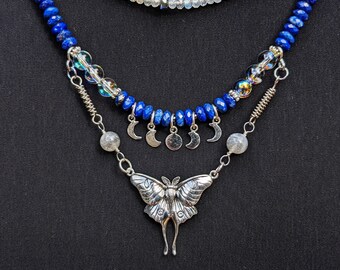 Sterling Luna Moth Multi-Tiered Necklace