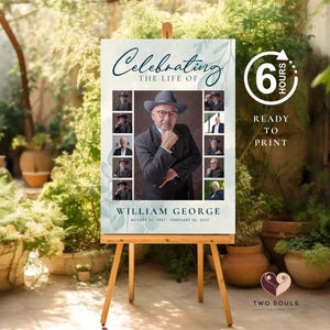 Modelli di set di cartelli per collage di foto funebri per la celebrazione della vita, modello di cartello di benvenuto per funerale, poster commemorativo In Loving Memory per lui Collage