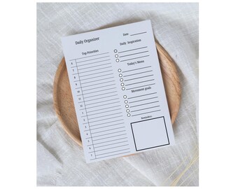 Planificador de enfoque diario: Organizador minimalista imprimible (descarga digital PNG)
