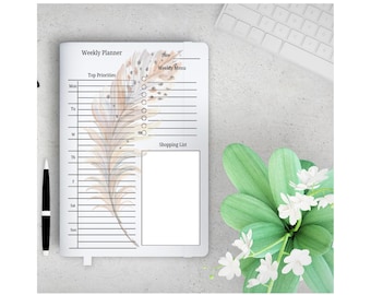 Planificador semanal minimalista imprimible: diseños bohemios, rosas y florales (descarga instantánea PNG)