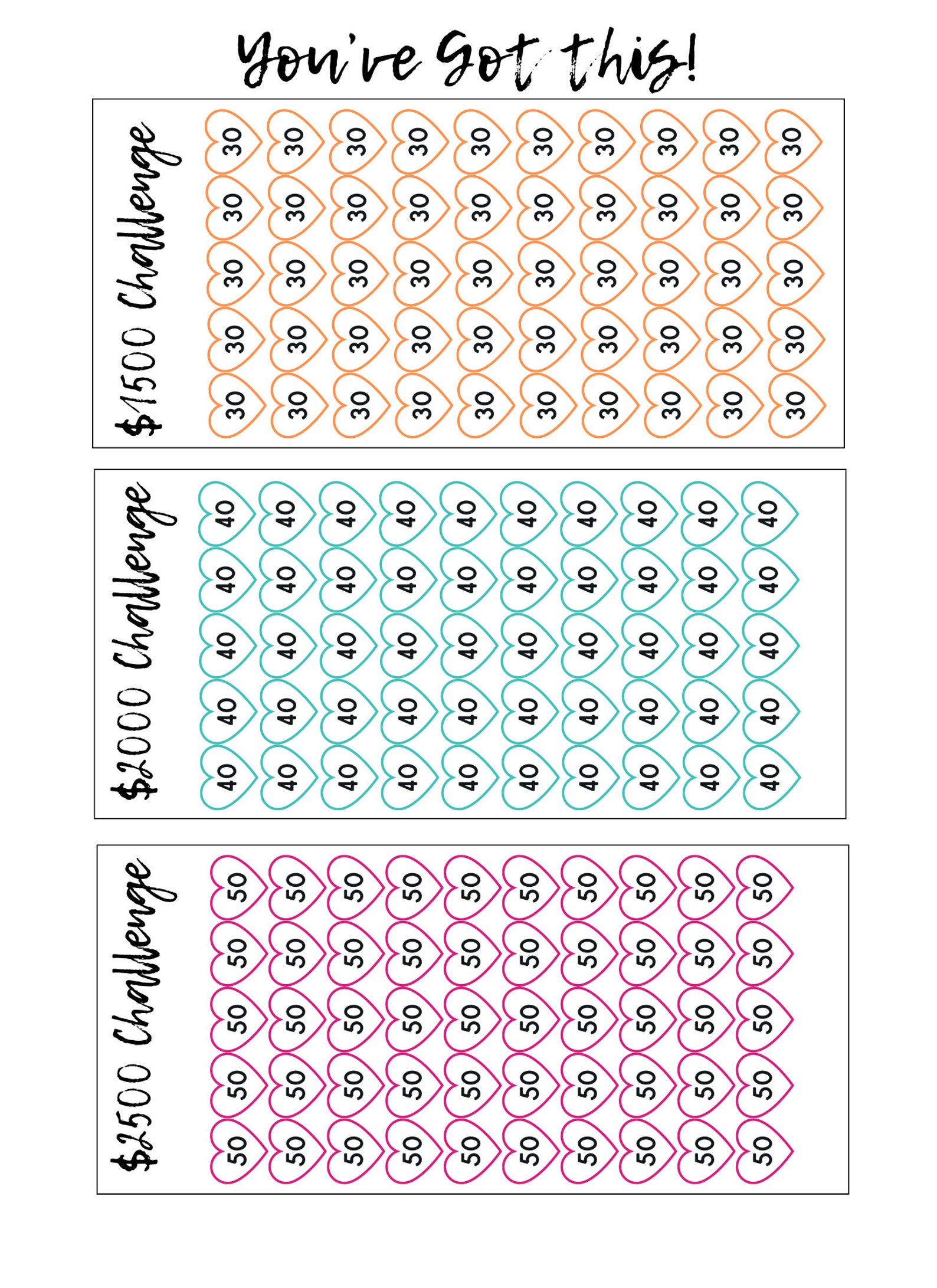Pattern To Save Savings Challenge Starter Set From 100-10,000 - Heart Pattern 12 Ways ...