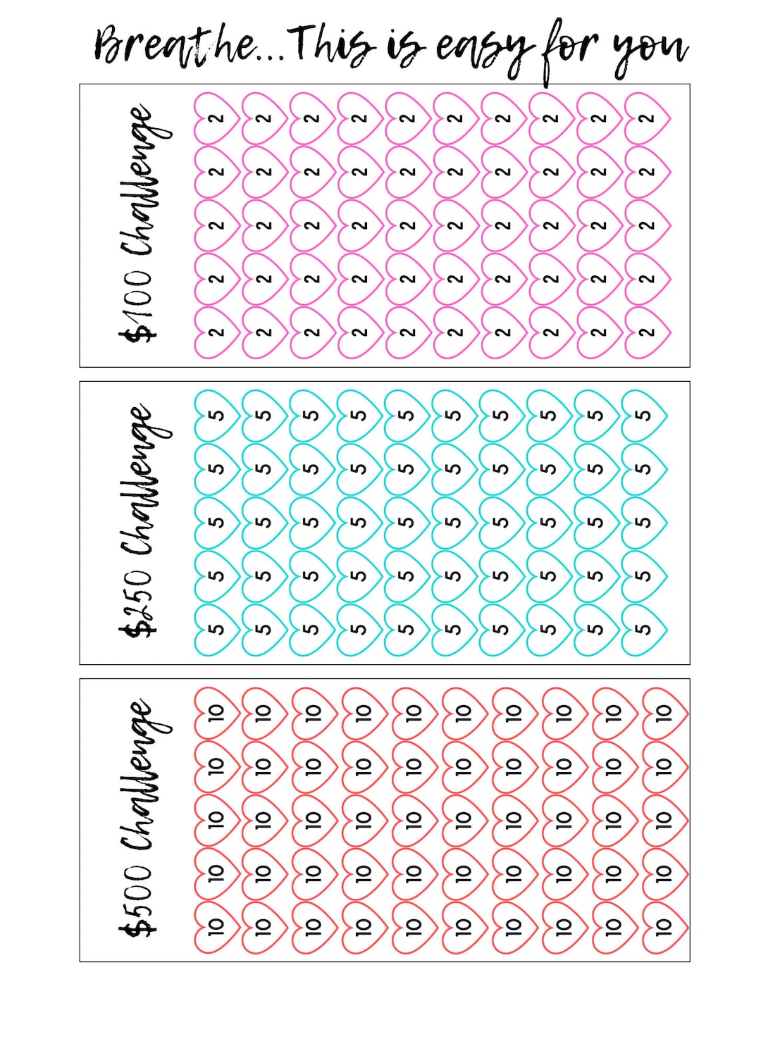Pattern To Save Savings Challenge Starter Set From 100-10,000 - Heart Pattern 12 Ways ...