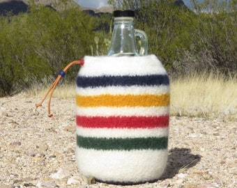 Hudson Bay Gallon Jug Cozy~Felted Wool~Growler~Kombucha~Water Bottle Cozy~Original Design ~ Custom Made