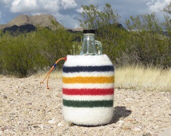 Hudson Bay Gallon Jug Cozy~Felted Wool~Growler~Kombucha~Water Bottle Cozy~Original Design