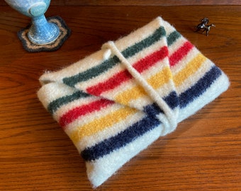 Custom Made Book Wrap - Trade Blanket Colors ~ Kindle sleeve, iPad protector - Book Cozy ~ Hudson Bay ~ Felted Wool ~ Customized Size