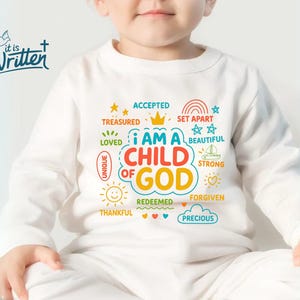 I Am a Child of God PNG, Christian Baby Shirt Design, Bible Verse Sublimation, Religious Kids Clipart, Faith-Based Printable God Sweatshirt
